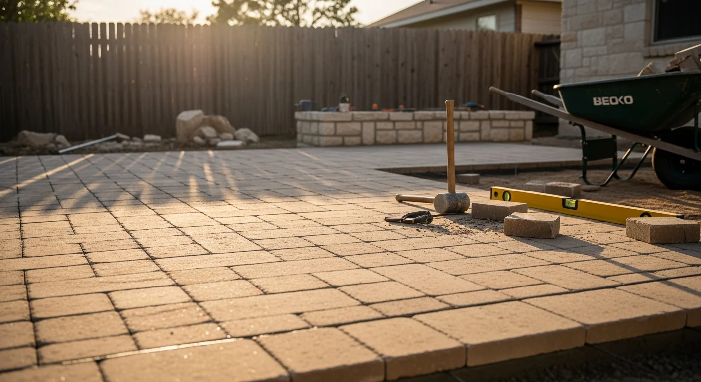 Completed flagstone patio and retaining wall hardscape installation