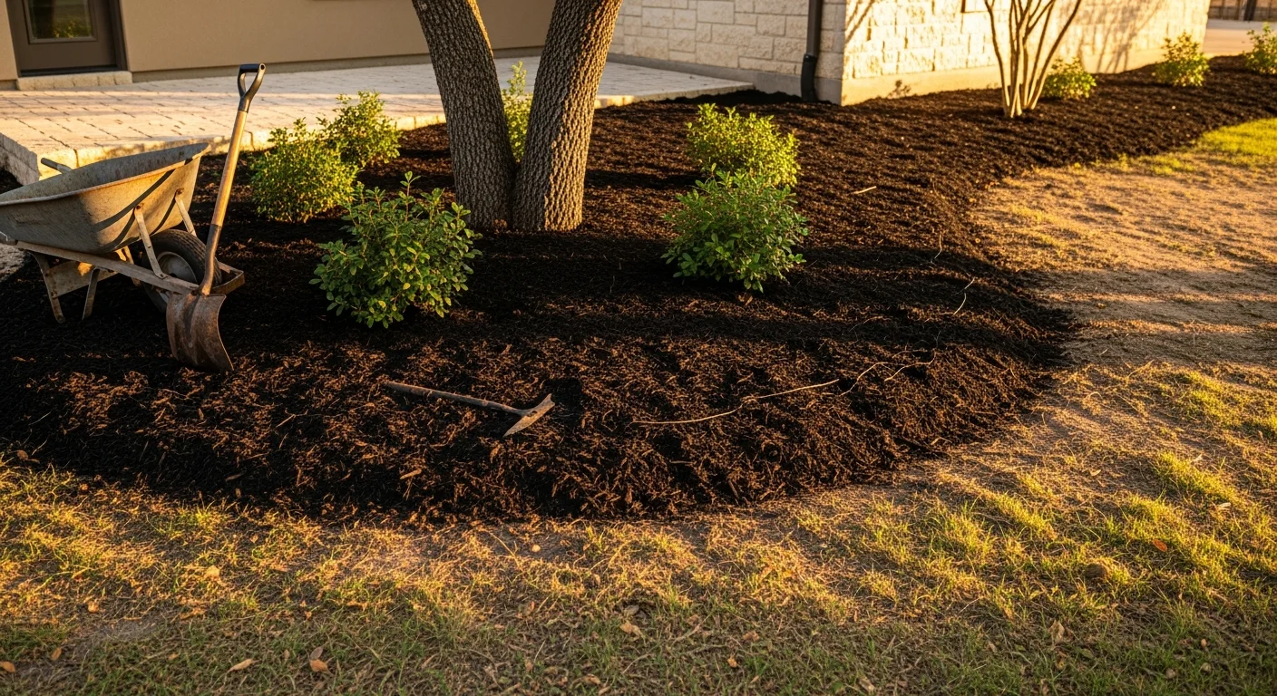 Fresh mulch installation in landscaping beds