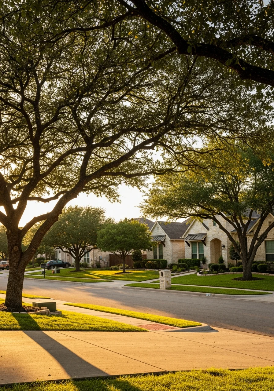 Typical San Antonio residential neighborhood with mixed-age homes and mature trees showing the city's varied property landscape.