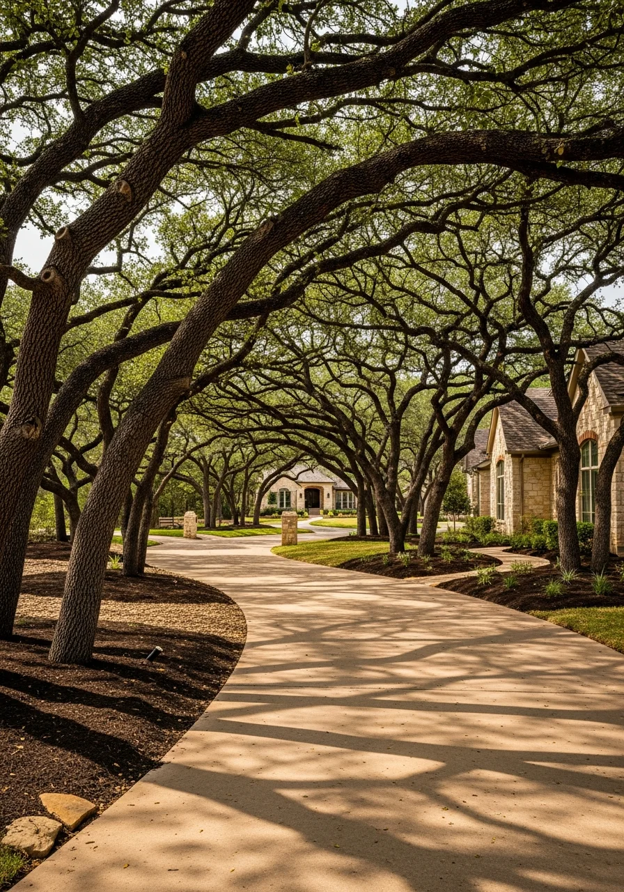 Timberwood Park home with tree-covered lot and landscaping showing the community's distinctive planned residential character.